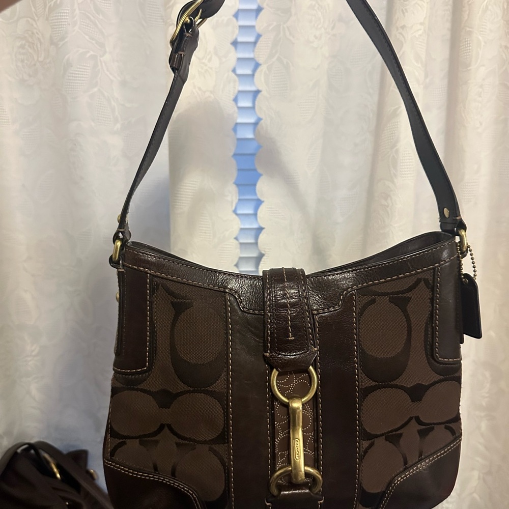 ✨SOLD Coach Dark Brown Signature Jacquard Shoulder Bag